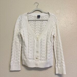 Nautica Vintage White Open Fisherman Knit Cardigan